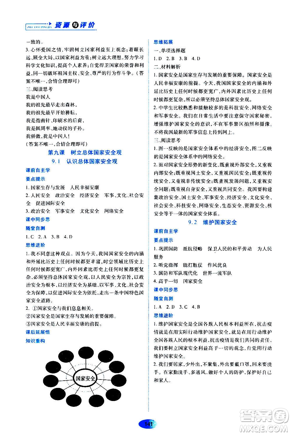 黑龍江教育出版社2020年資源與評價道德與法治八年級上冊人教版答案