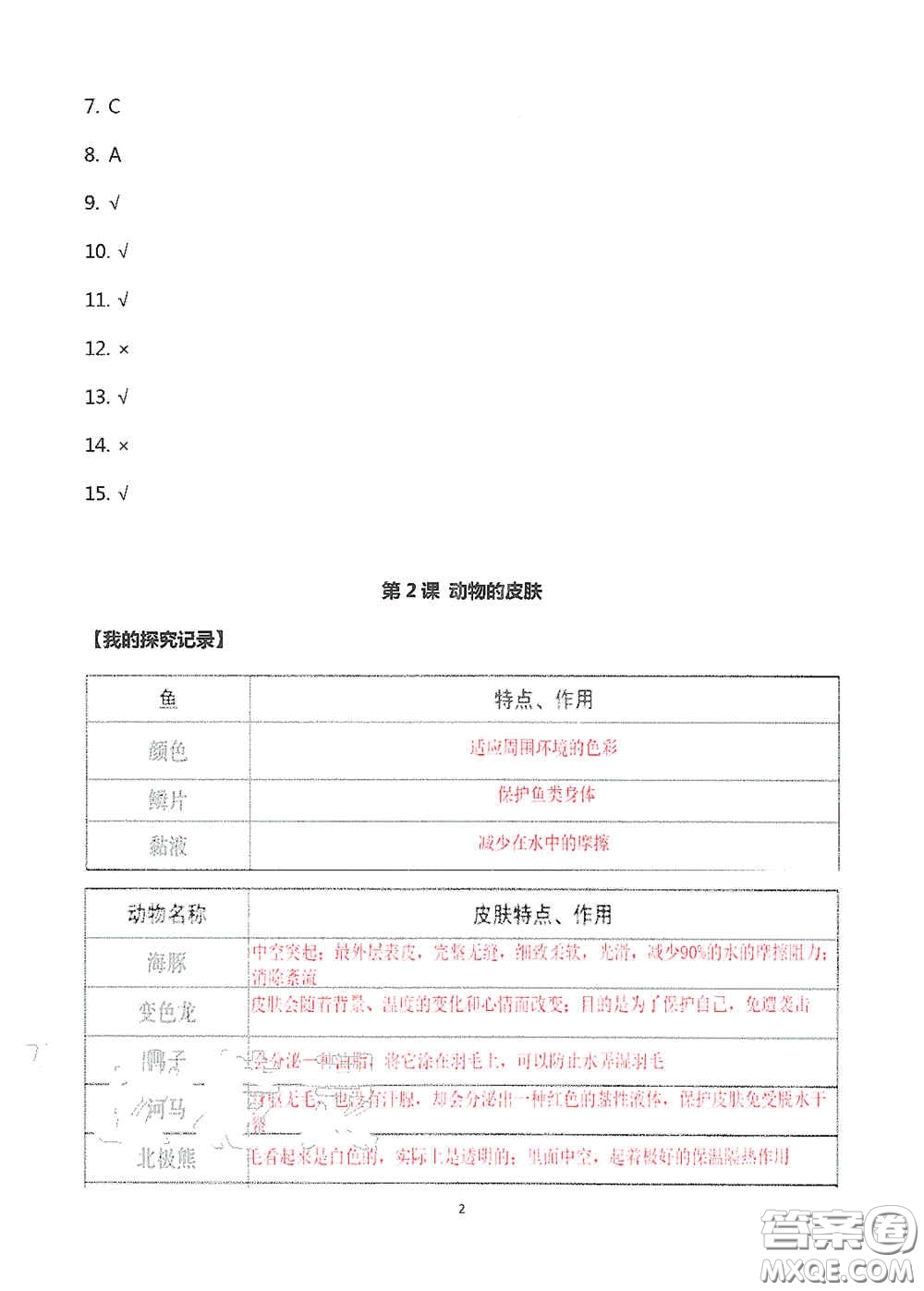 山東美術(shù)出版社2020新課堂同步體驗(yàn)與探究三年級科學(xué)上冊答案