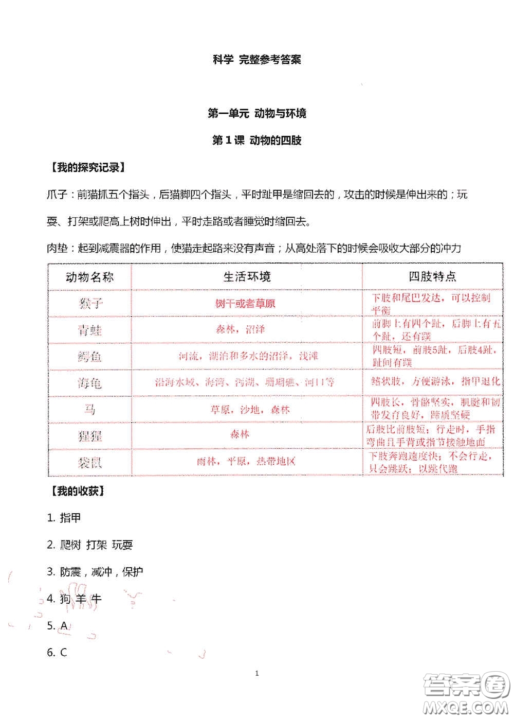 山東美術(shù)出版社2020新課堂同步體驗(yàn)與探究三年級科學(xué)上冊答案