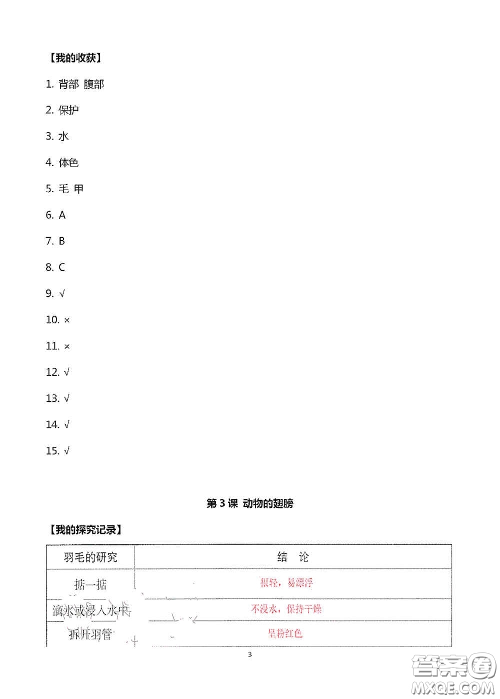 山東美術(shù)出版社2020新課堂同步體驗(yàn)與探究三年級科學(xué)上冊答案