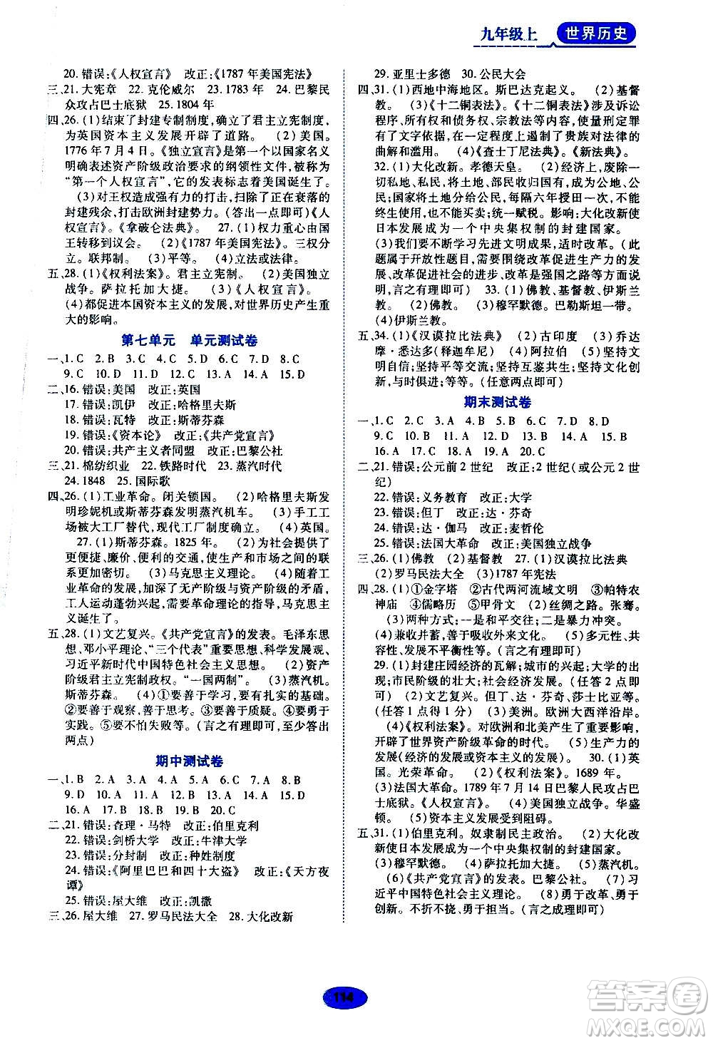 黑龍江教育出版社2020年資源與評(píng)價(jià)世界歷史九年級(jí)上冊(cè)人教版參考答案