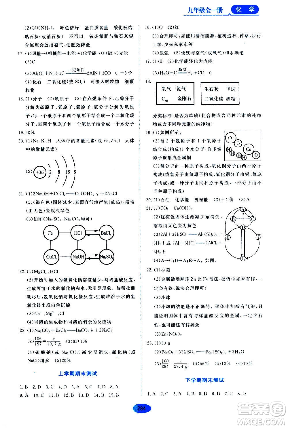 2020年五四學制資源與評價化學九年級全一冊人教版參考答案