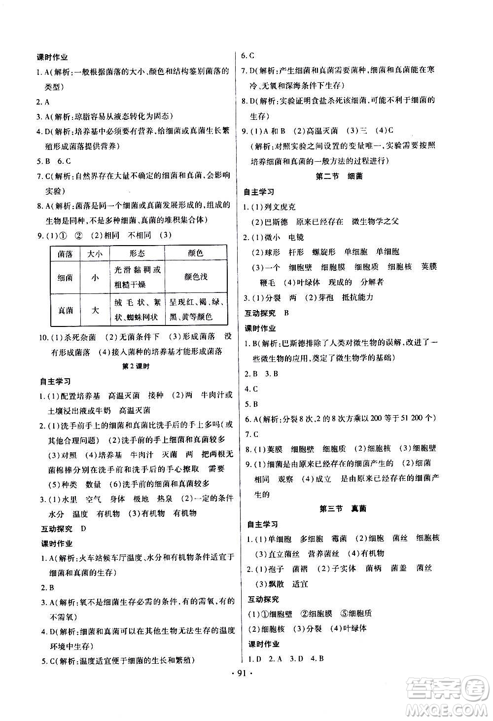 2020年長(zhǎng)江全能學(xué)案同步練習(xí)冊(cè)生物學(xué)八年級(jí)上冊(cè)人教版參考答案