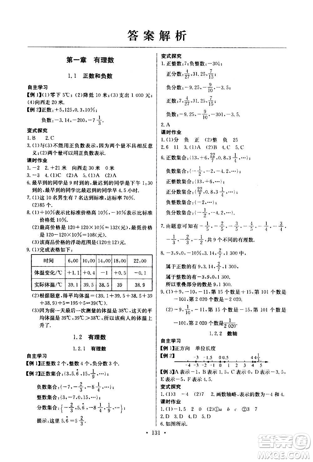 2020年長江全能學案同步練習冊數(shù)學七年級上冊人教版參考答案