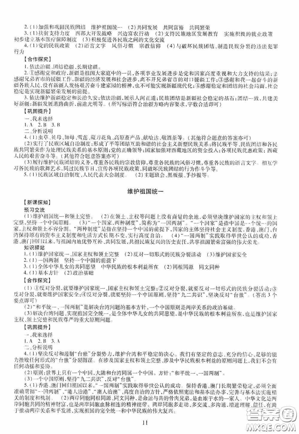 明天出版社2020智慧學(xué)習(xí)九年級(jí)道德與法治全一冊(cè)人教版答案