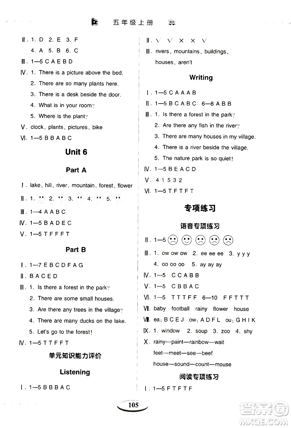 青島出版社2020年智慧學(xué)習(xí)英語(yǔ)五年級(jí)上冊(cè)人教版答案