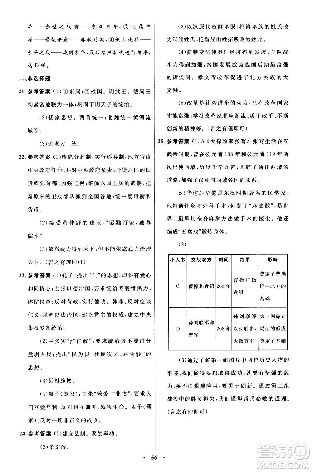 人民教育出版社2020初中同步測控優(yōu)化設計中國歷史七年級上冊人教版答案