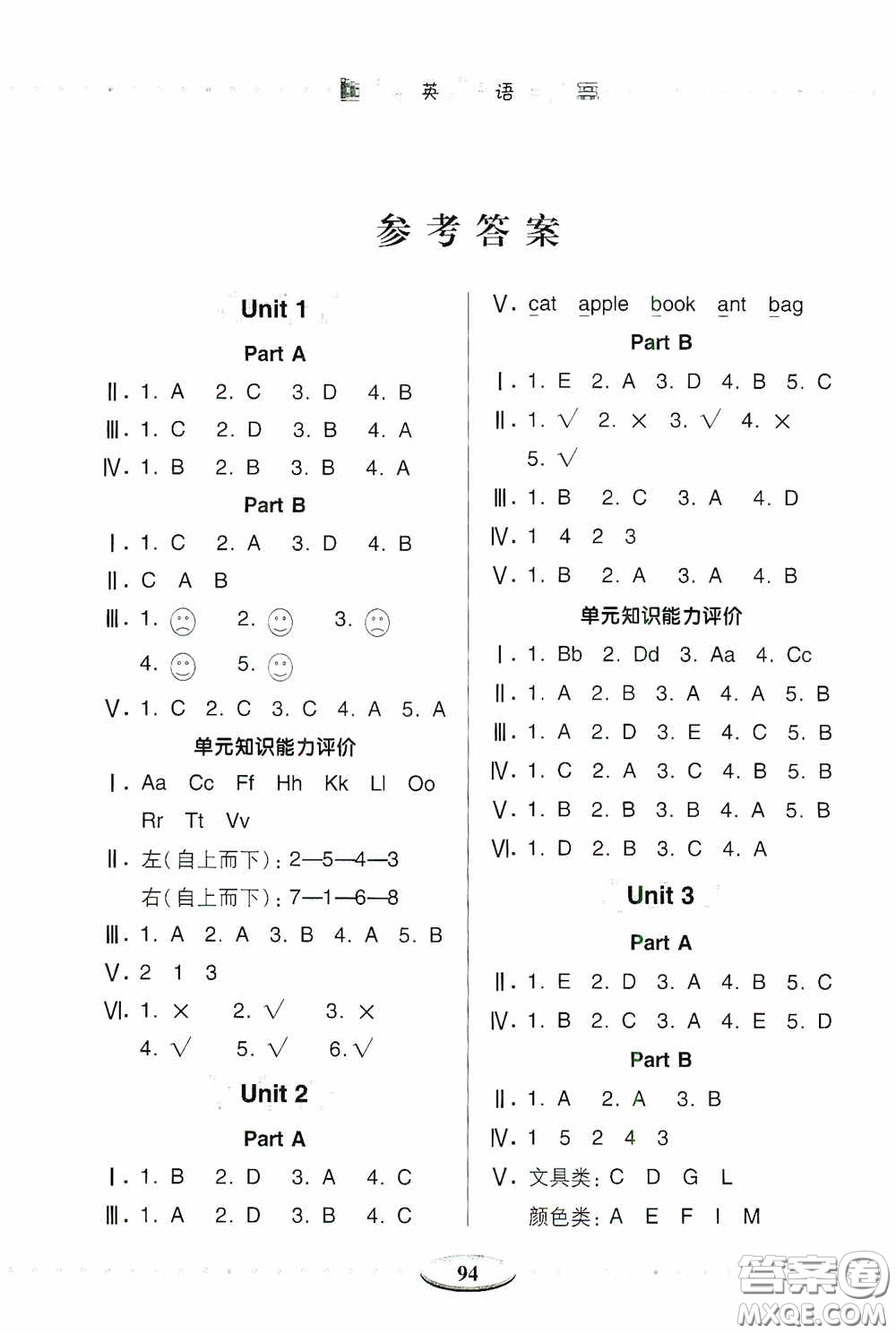 青島出版社2020智慧學(xué)習(xí)三年級英語上冊人教版答案