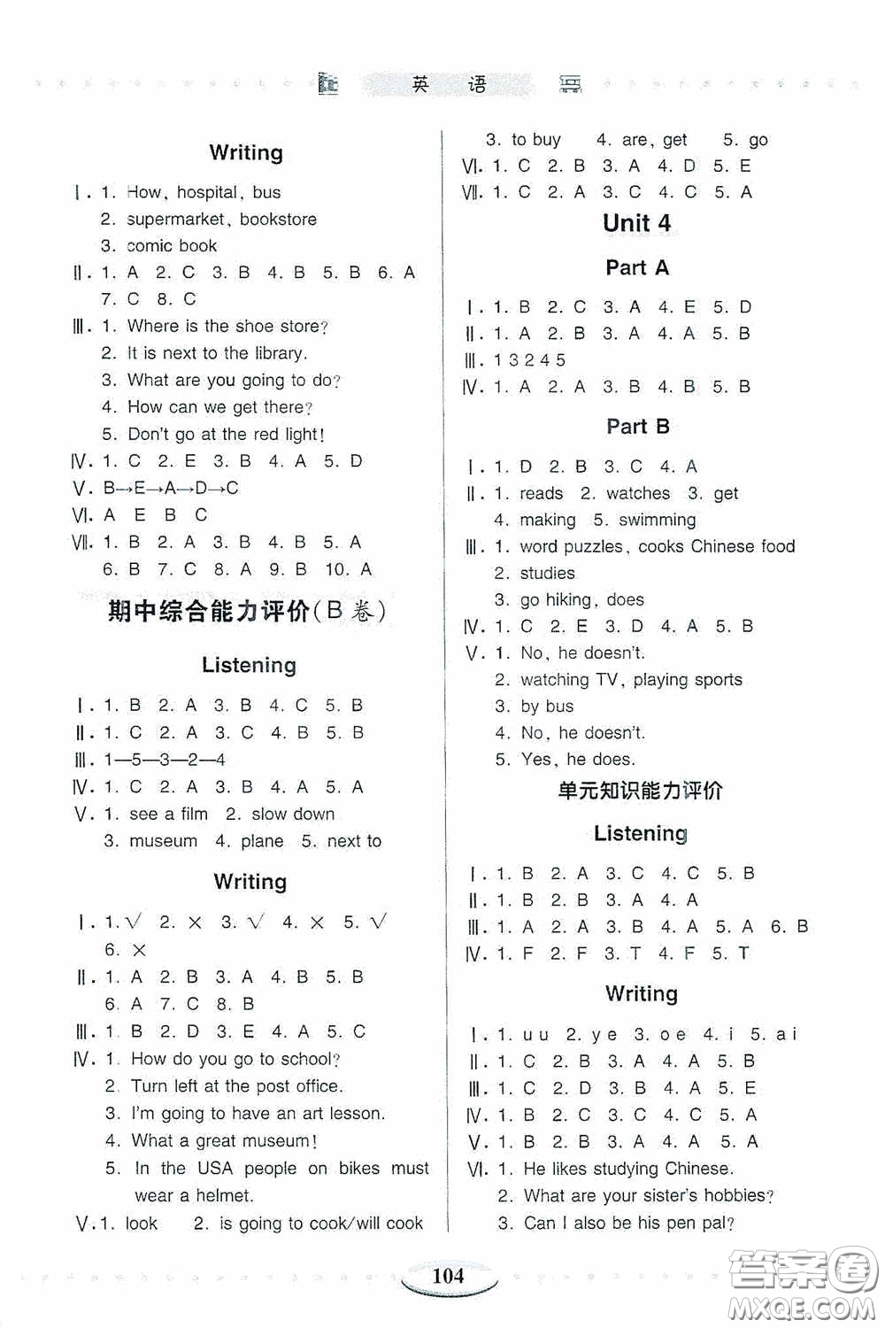 青島出版社2020智慧學(xué)習(xí)六年級英語上冊人教版答案