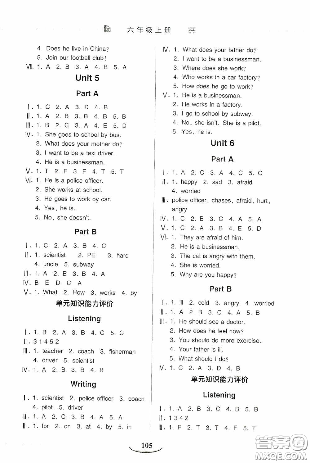 青島出版社2020智慧學(xué)習(xí)六年級英語上冊人教版答案