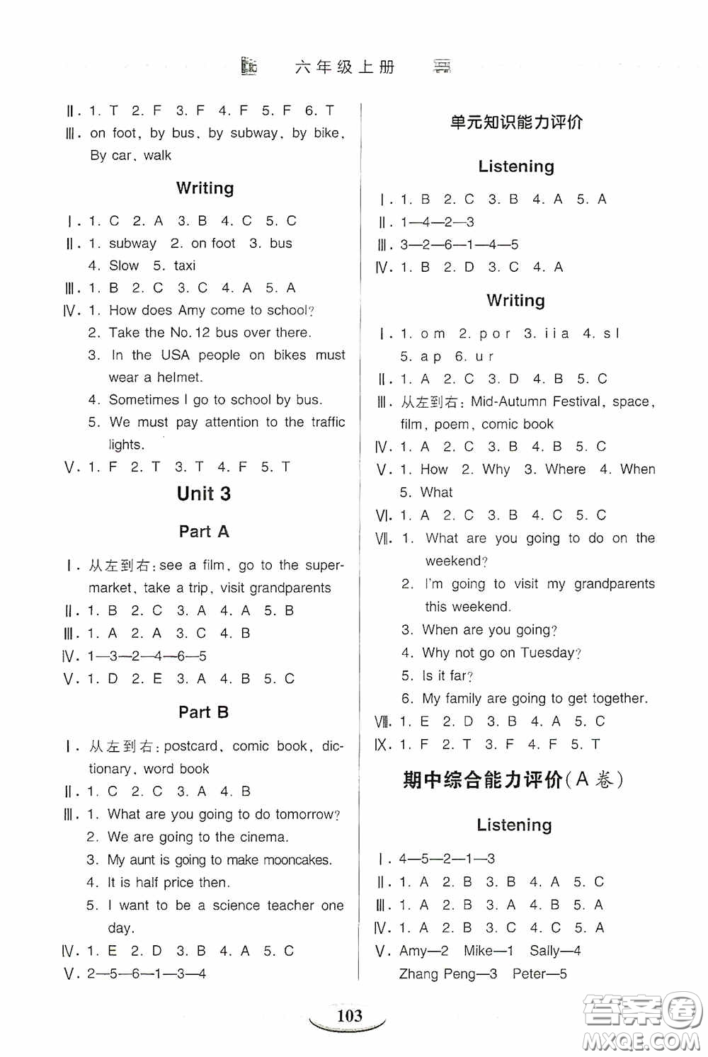 青島出版社2020智慧學(xué)習(xí)六年級英語上冊人教版答案