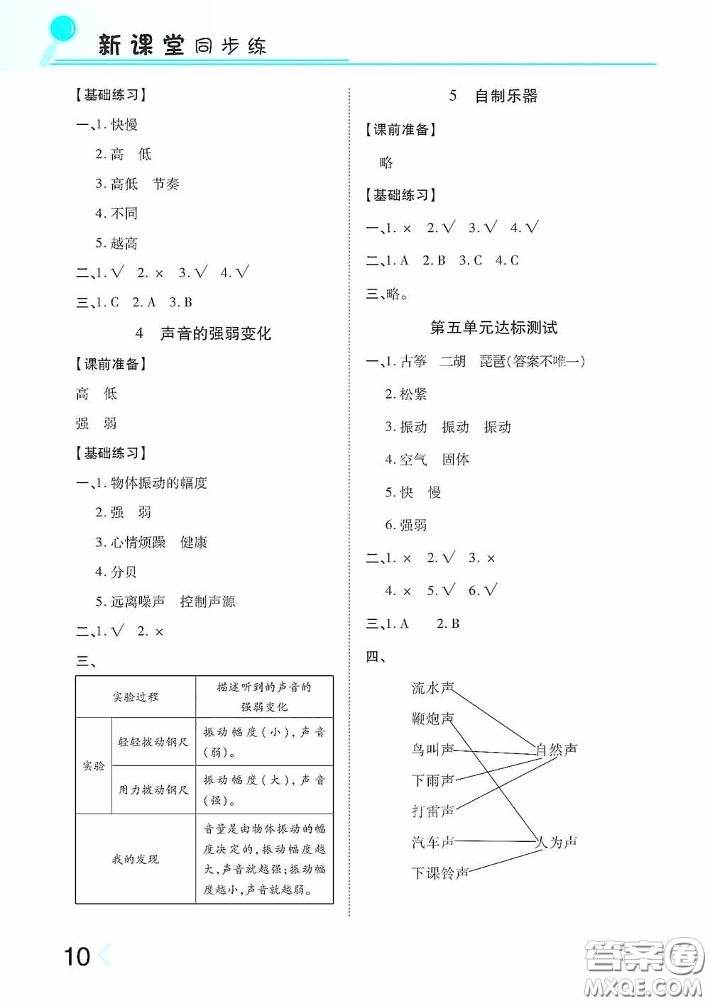 湖南教育出版社2020新課程課堂同步練習(xí)三年級科學(xué)上冊大象版答案