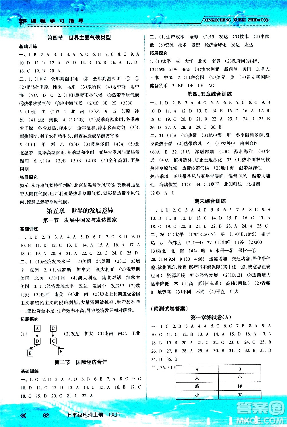 南方出版社2020年新課程學習指導地理七年級上冊XJ湘教版答案