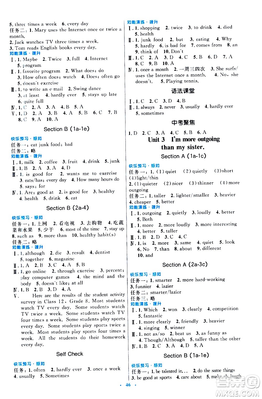 人民教育出版社2020初中同步測控優(yōu)化設計英語八年級上冊人教版答案