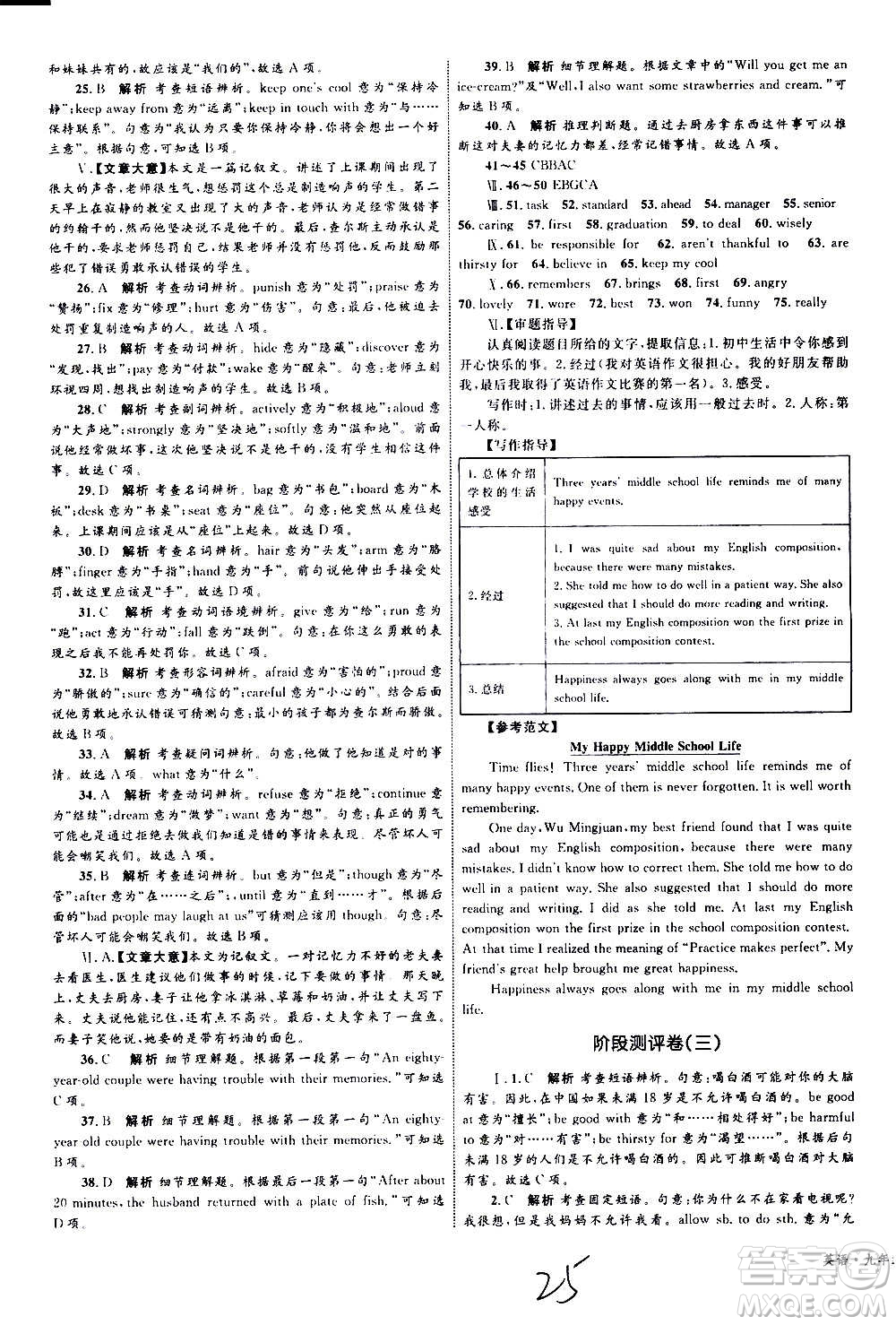 2020年優(yōu)化設(shè)計單元測試卷英語九年級全一冊RJ人教版答案