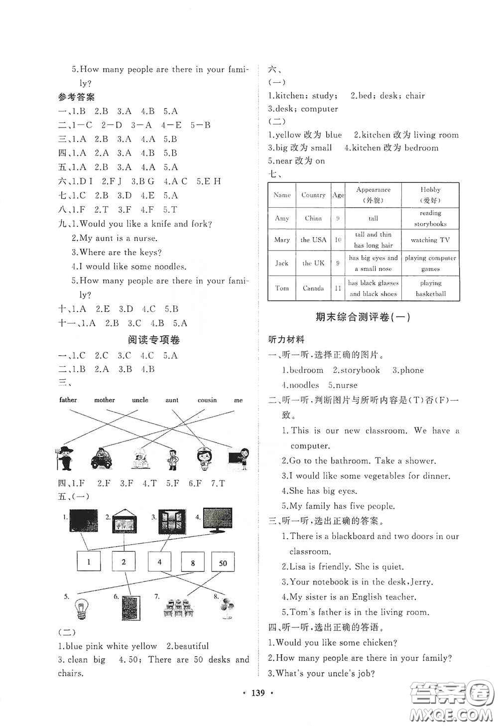 明天出版社2020知行課堂小學配套練習冊測試卷四年級英語上冊人教版答案