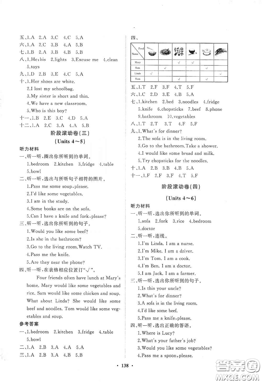 明天出版社2020知行課堂小學配套練習冊測試卷四年級英語上冊人教版答案