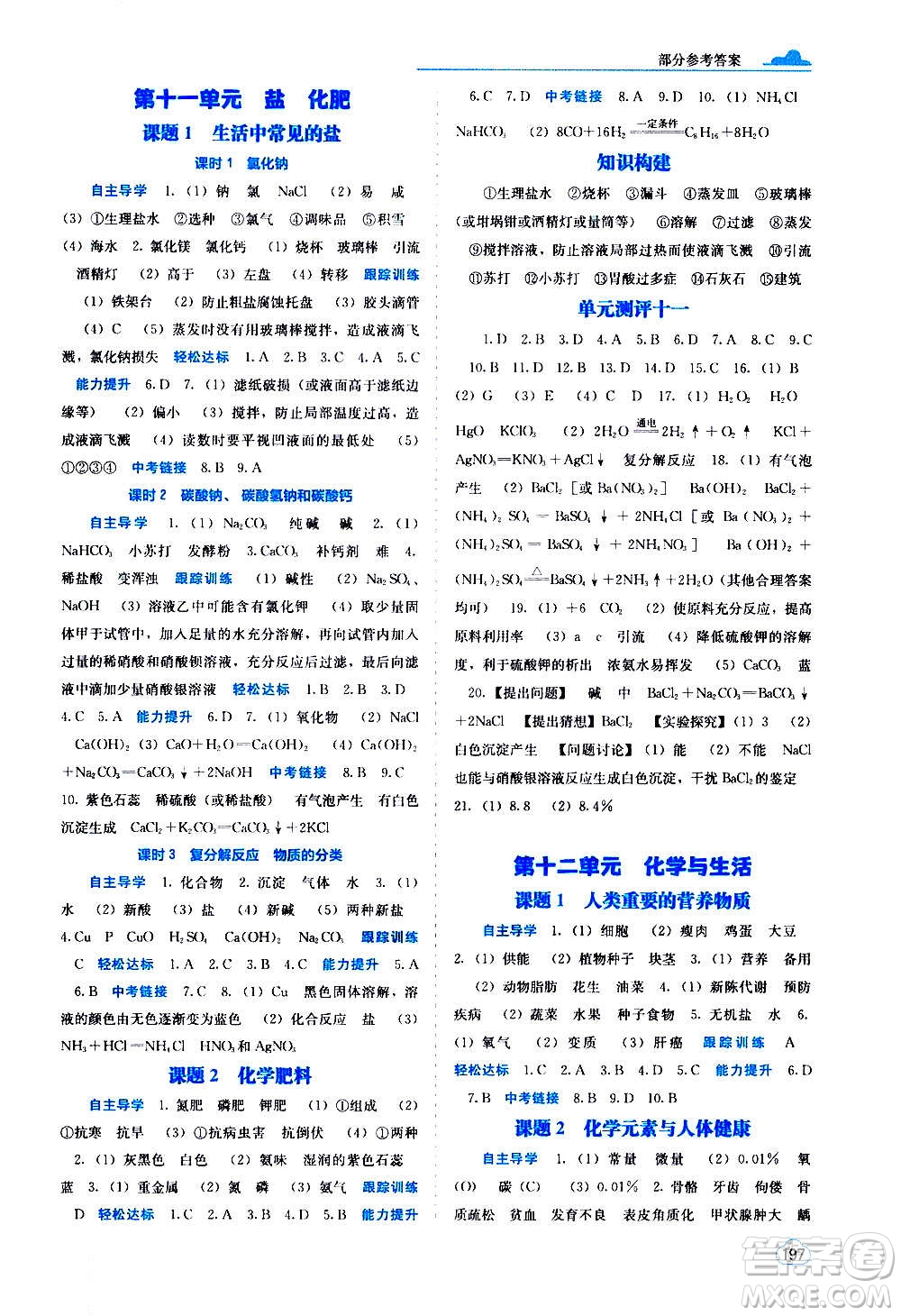 廣西教育出版社2020年自主學(xué)習(xí)能力測(cè)評(píng)化學(xué)九年級(jí)全一冊(cè)人教版答案