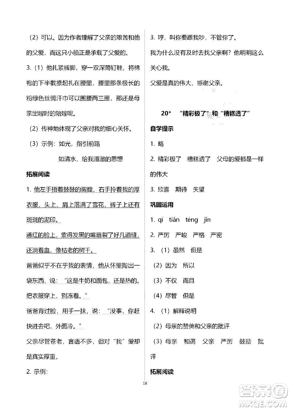 山東教育出版社2020年自主學(xué)習(xí)指導(dǎo)課程語文五年級上冊人教版答案