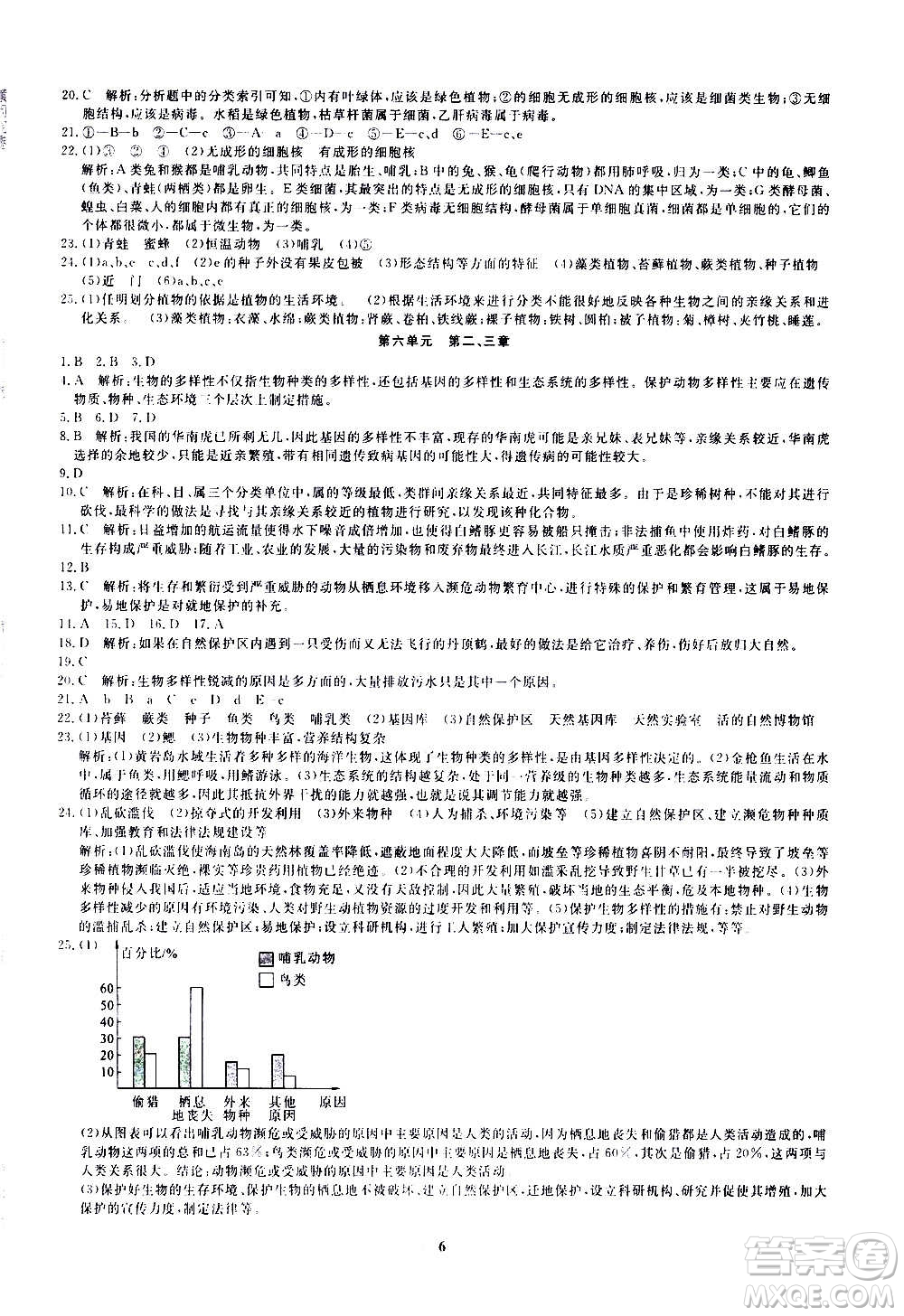 武漢出版社2020年黃岡密卷生物八年級上冊RJ人教版答案