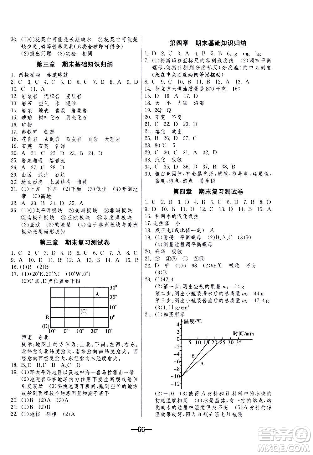 江蘇人民出版社2020年期末闖關(guān)沖刺100分科學(xué)七年級上冊浙教版答案