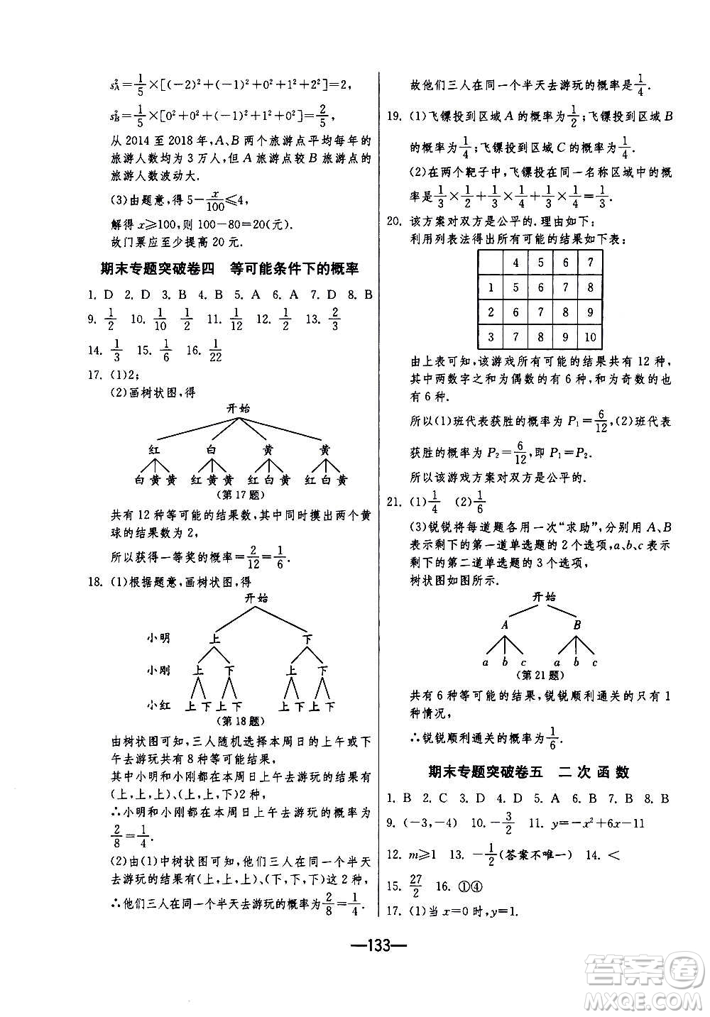 江蘇人民出版社2020年期末闖關(guān)沖刺100分?jǐn)?shù)學(xué)九年級(jí)全一冊(cè)江蘇版答案