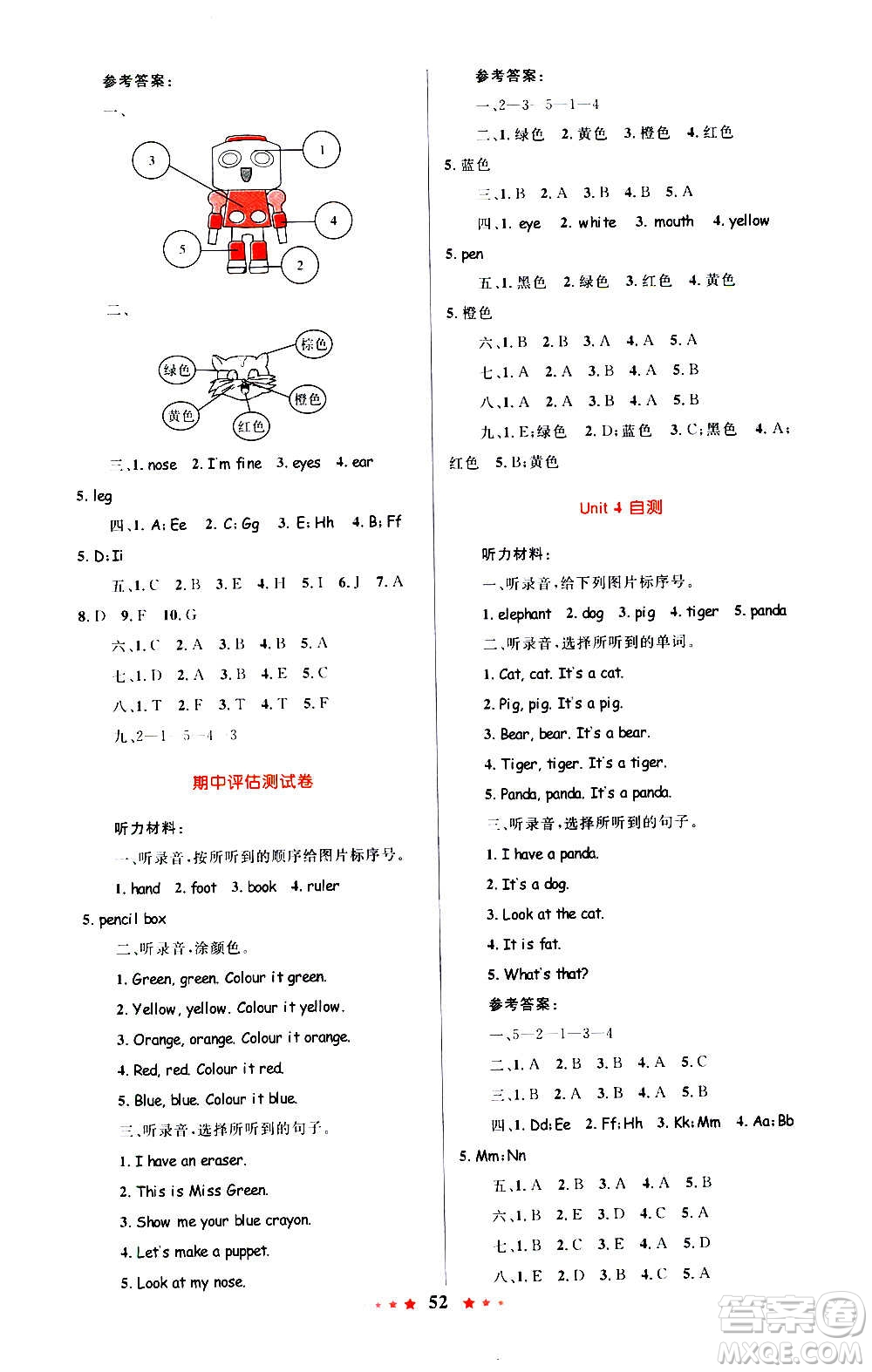 2020年小學(xué)同步測(cè)控優(yōu)等生天天練英語(yǔ)三年級(jí)上冊(cè)RJ人教版答案