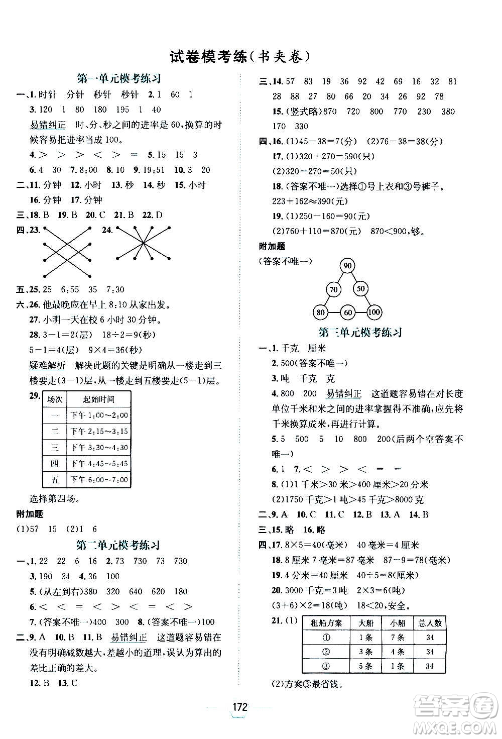 現(xiàn)代教育出版社2020年走向優(yōu)等生三年級數(shù)學(xué)上冊RJ人教版答案