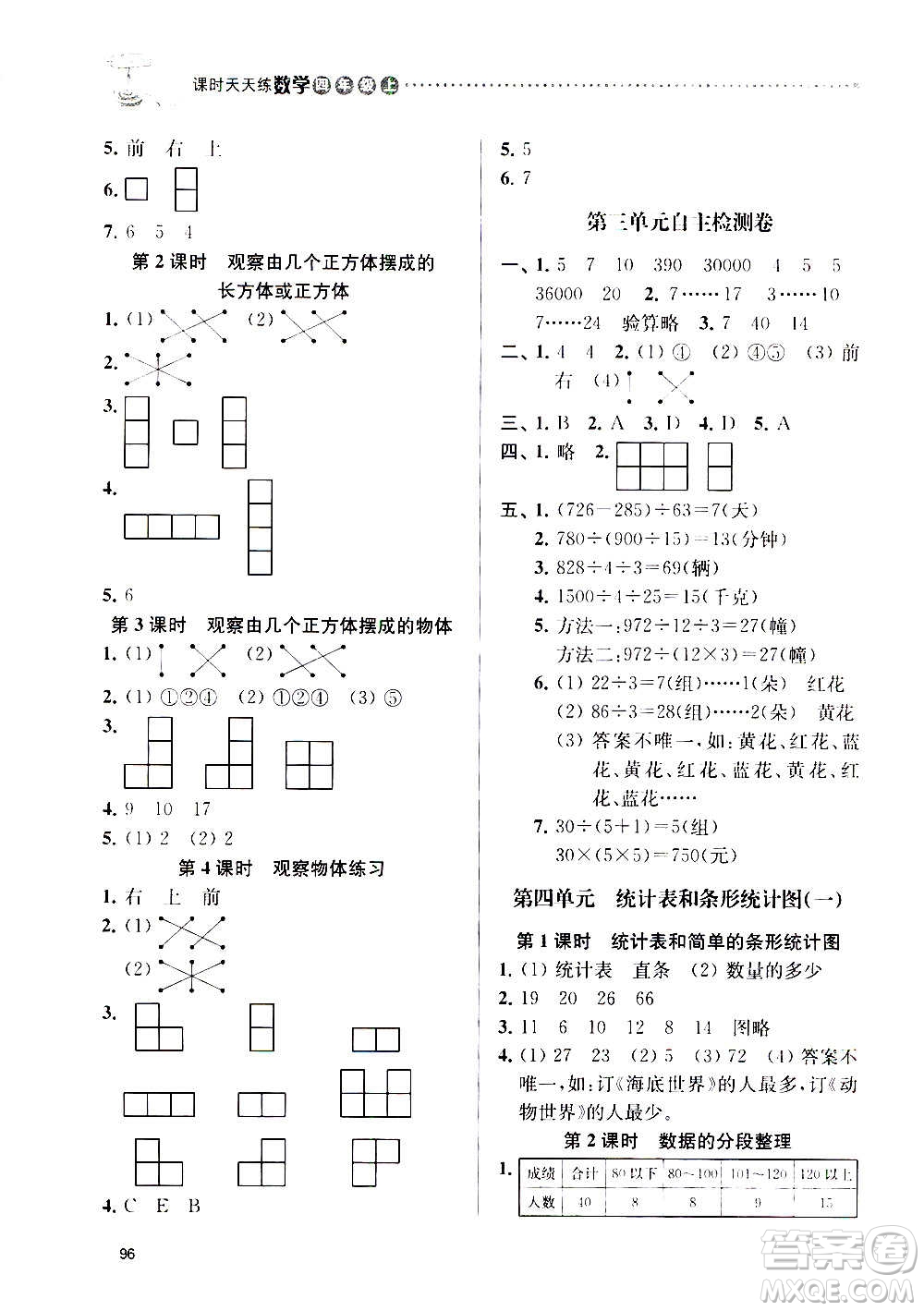 南京大學(xué)出版社2020年課時(shí)天天練數(shù)學(xué)四年級(jí)上冊(cè)蘇教版答案