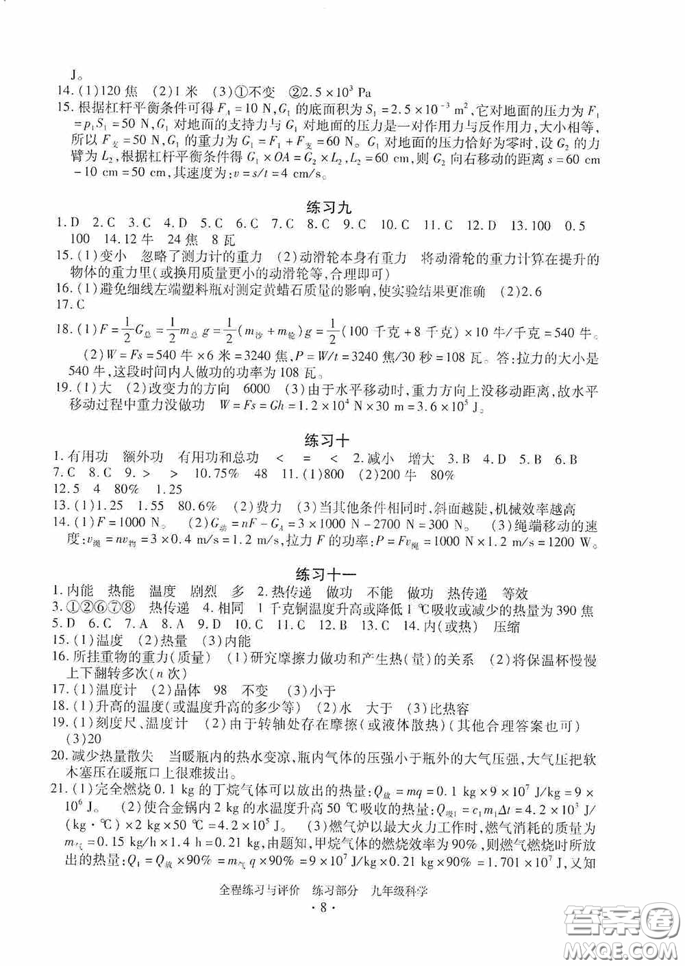 浙江人民出版社2020全程練習(xí)與評(píng)價(jià)九年級(jí)科學(xué)全一冊ZH版答案