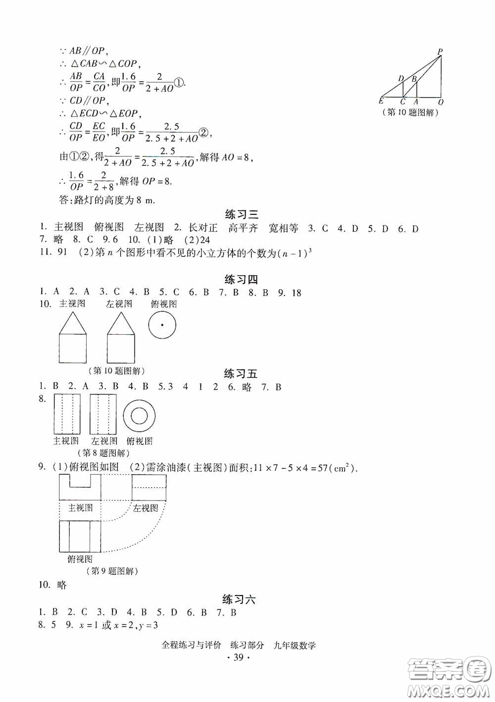 浙江人民出版社2020全程練習(xí)與評(píng)價(jià)九年級(jí)數(shù)學(xué)全一冊(cè)ZH版答案