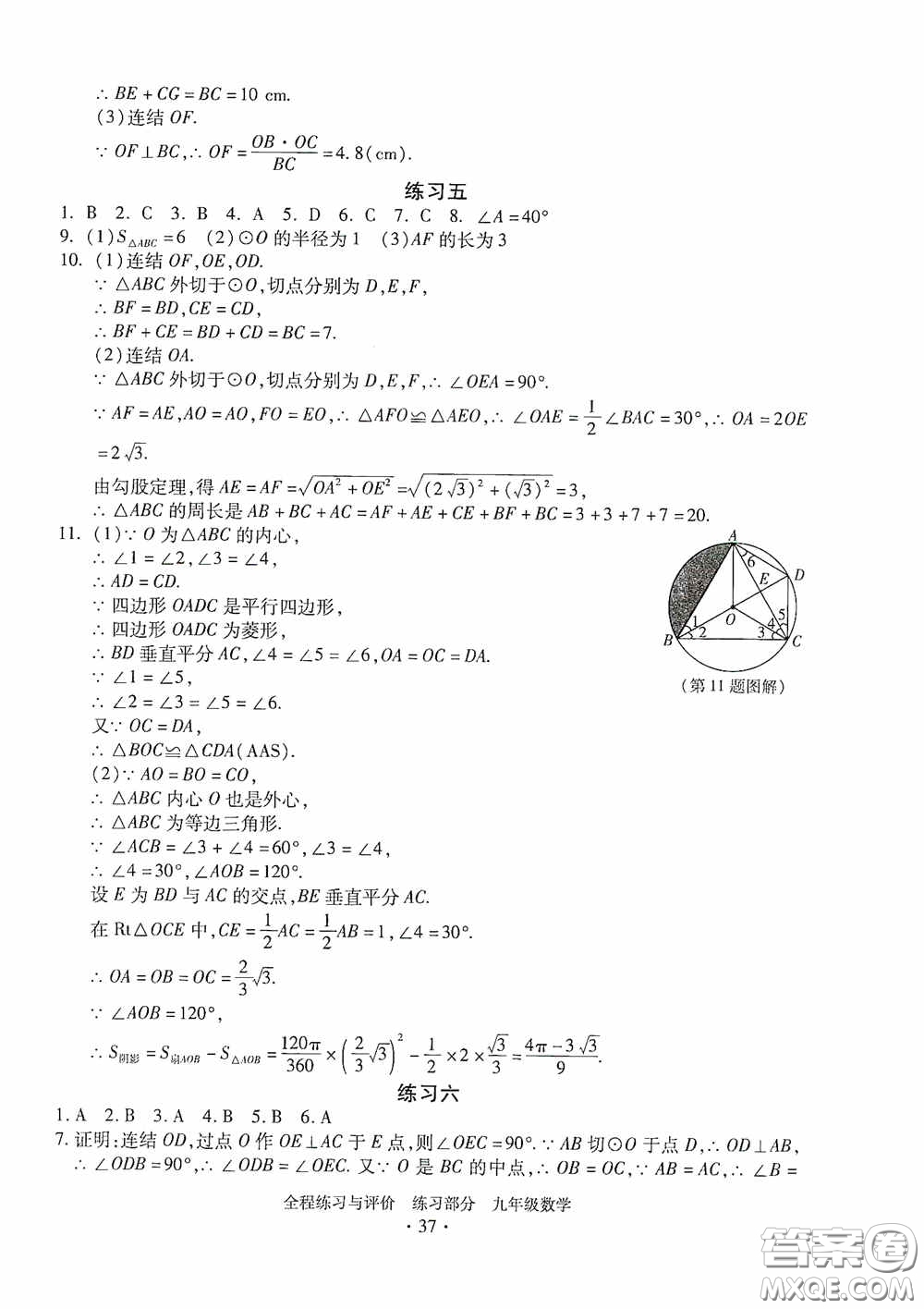 浙江人民出版社2020全程練習(xí)與評(píng)價(jià)九年級(jí)數(shù)學(xué)全一冊(cè)ZH版答案