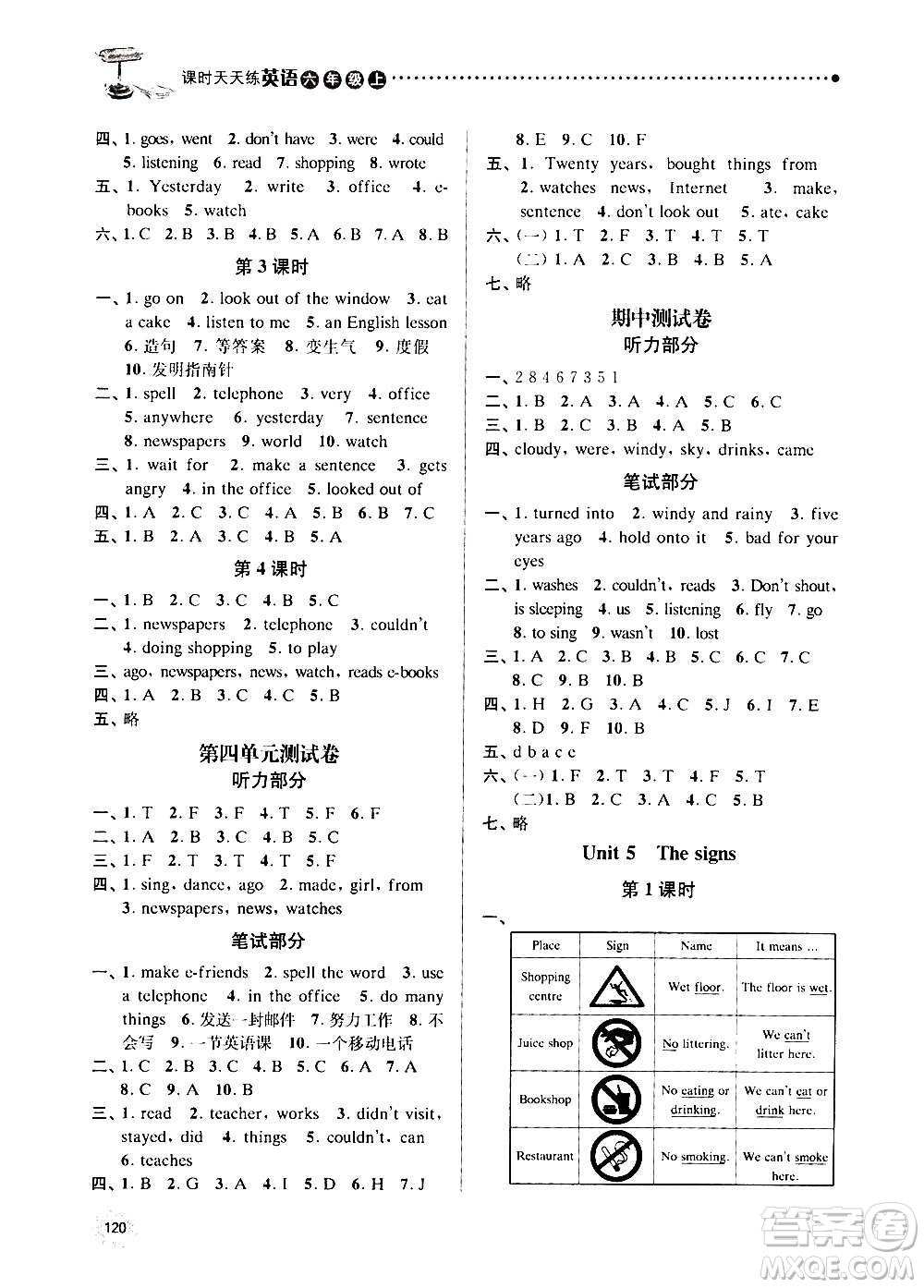 南京大學(xué)出版社2020年課時(shí)天天練英語(yǔ)六年級(jí)上冊(cè)譯林版答案