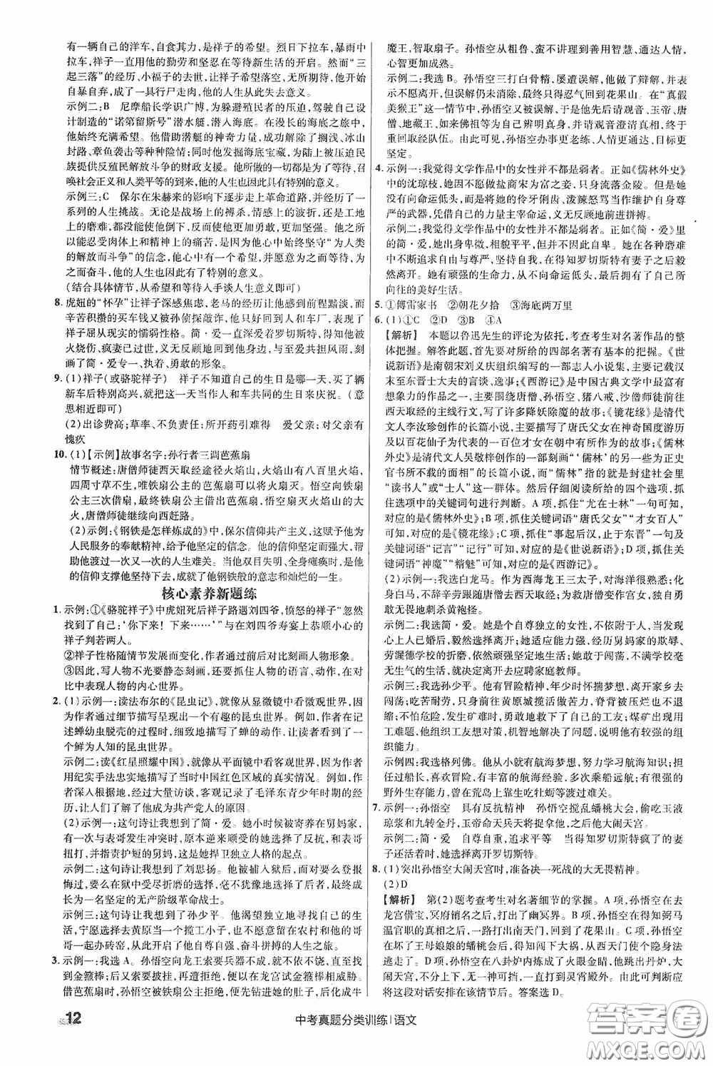 新疆青少年出版社金考卷特快專(zhuān)遞2021版中考真題分類(lèi)訓(xùn)練語(yǔ)文答案