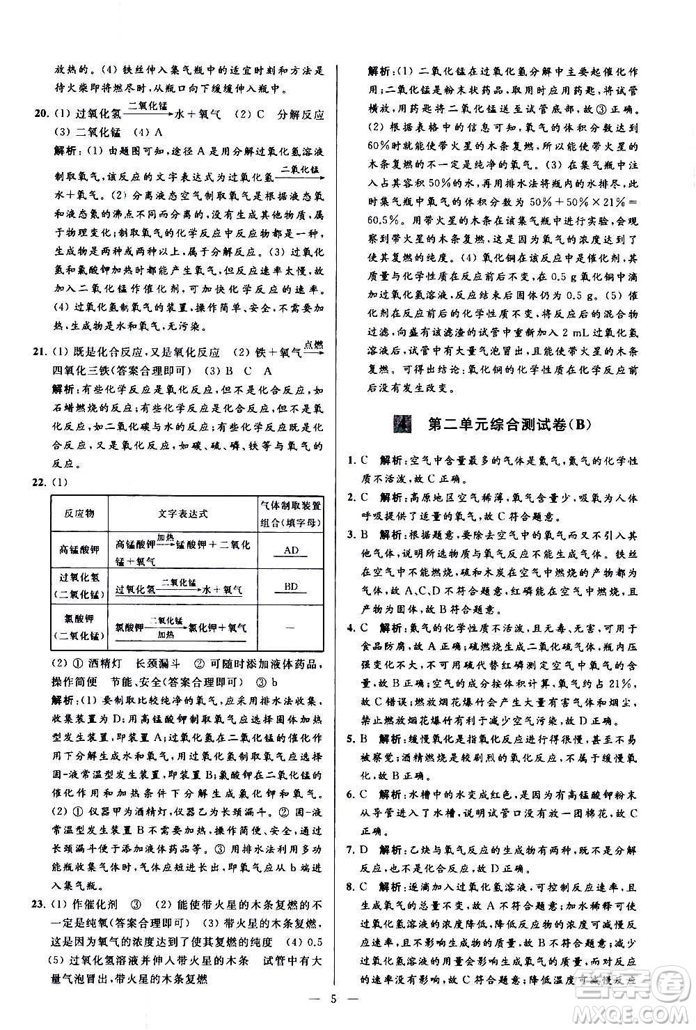 新世紀出版社2020秋季亮點給力大試卷化學九年級上冊R人教版答案