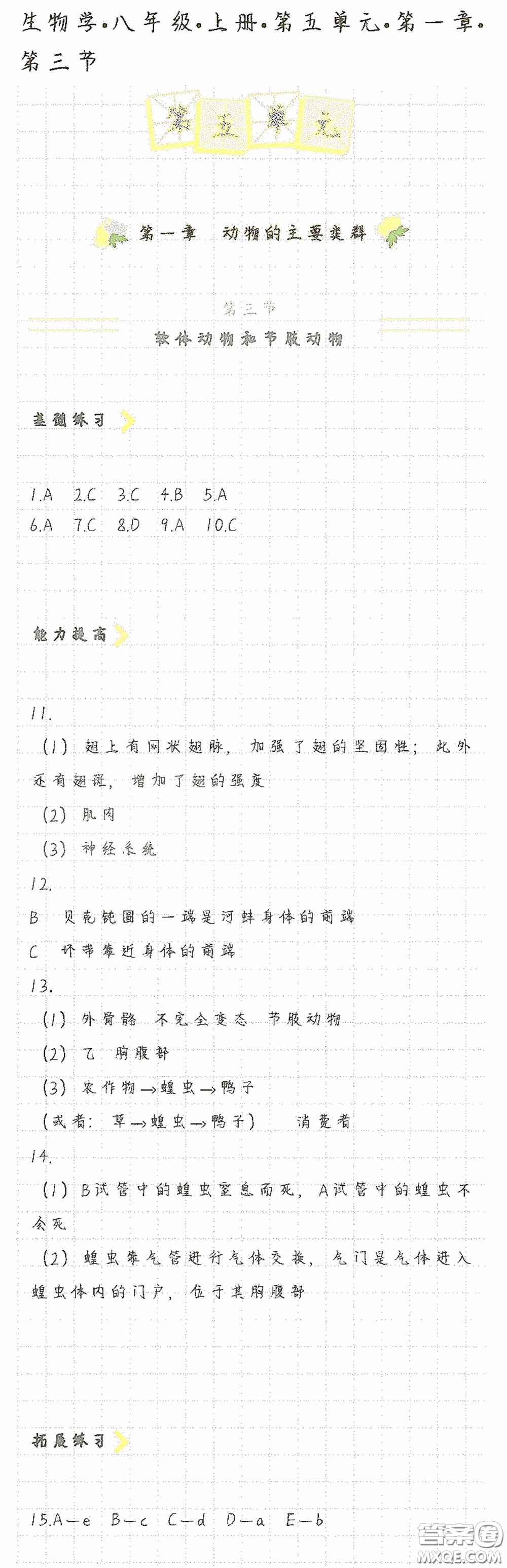 海天出版社2020知識(shí)與能力訓(xùn)練八年級(jí)生物學(xué)上冊(cè)人教版答案