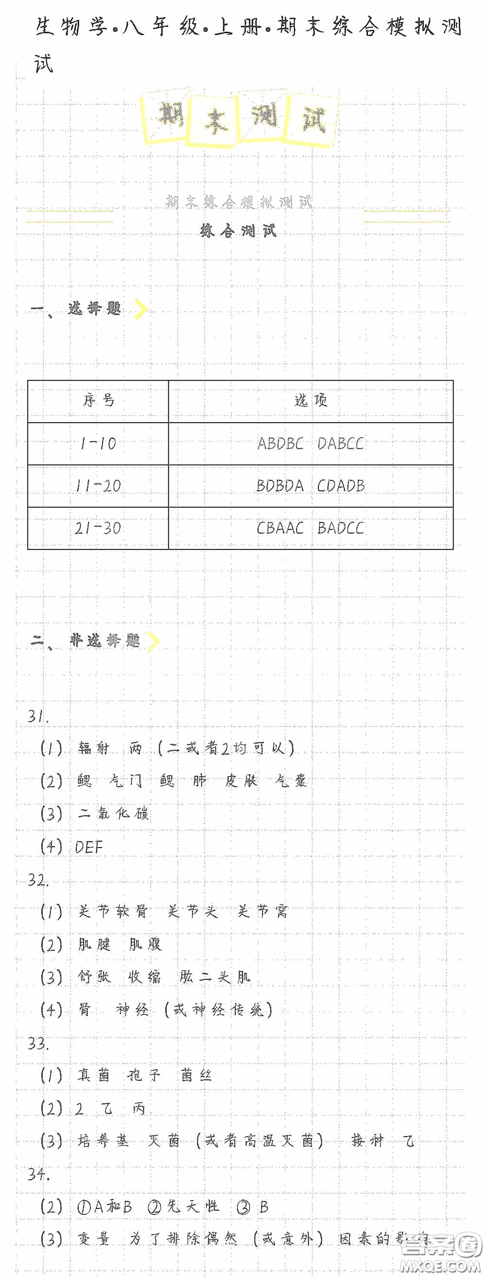 海天出版社2020知識(shí)與能力訓(xùn)練八年級(jí)生物學(xué)上冊(cè)人教版答案