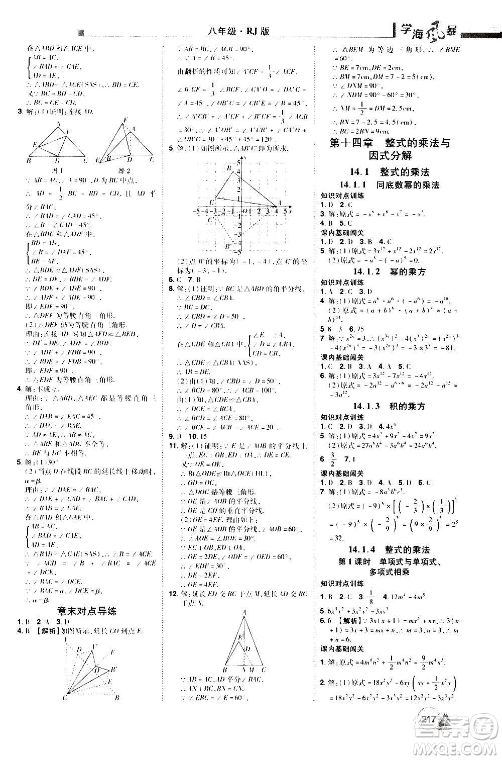 江西美術(shù)出版社2020學(xué)海風(fēng)暴數(shù)學(xué)八年級(jí)上冊RJ人教版答案