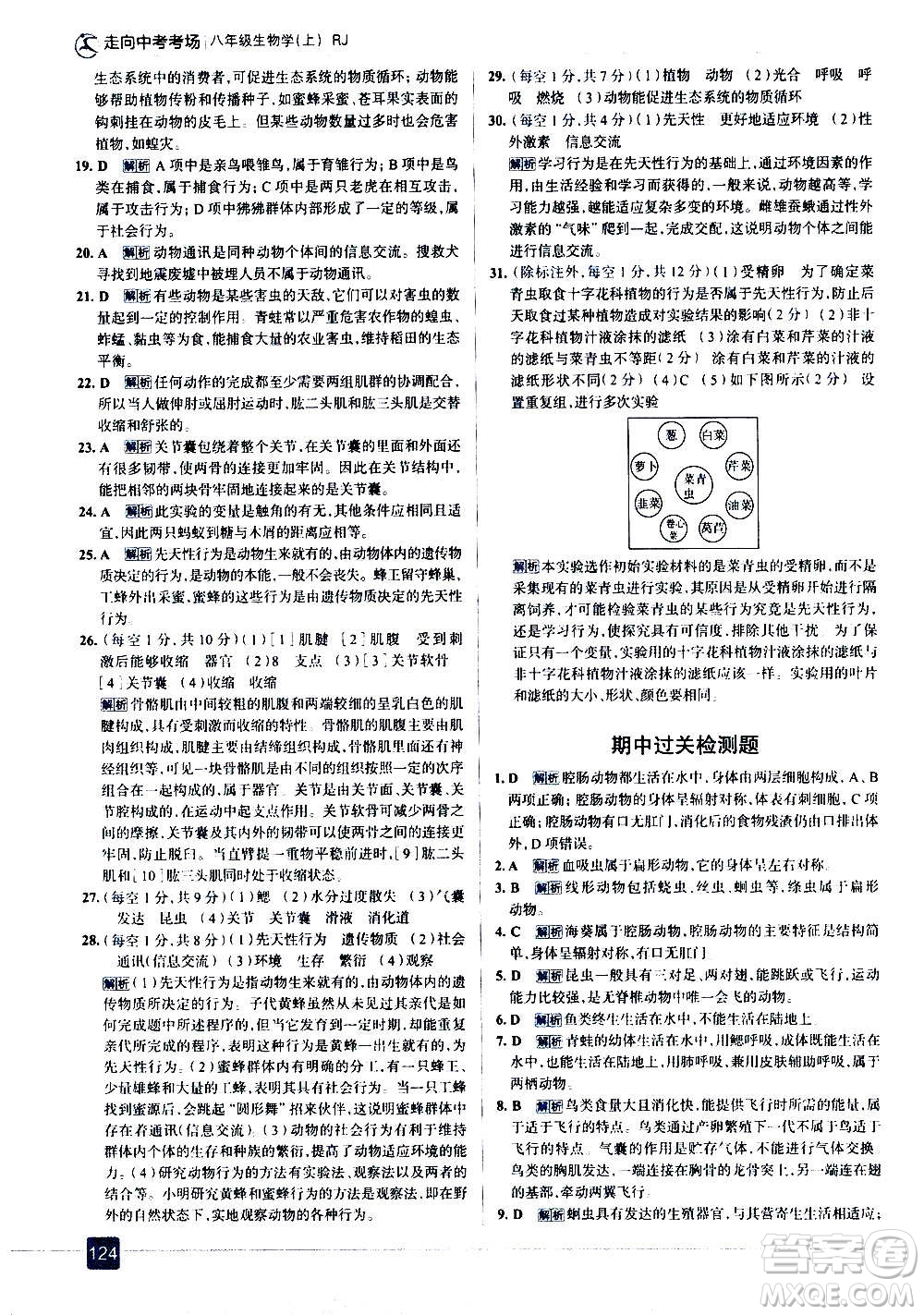 現(xiàn)代教育出版社2020走向中考考場八年級生物學(xué)上冊RJ人教版答案