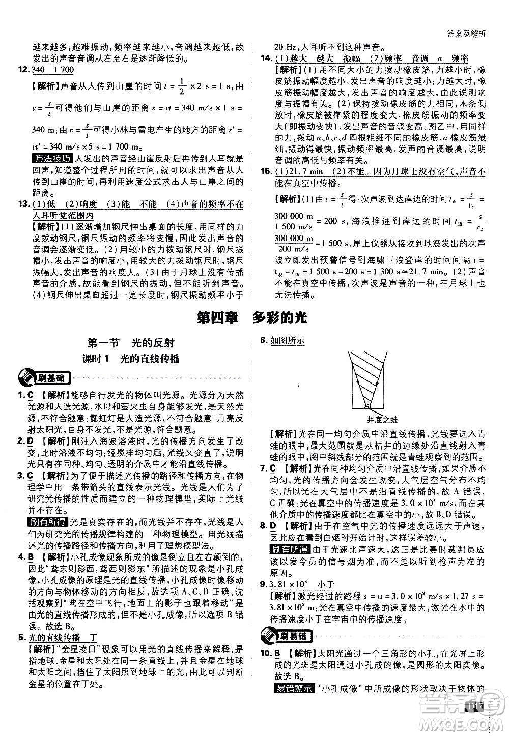 ?開明出版社2021版初中必刷題物理八年級上冊HK滬科版答案