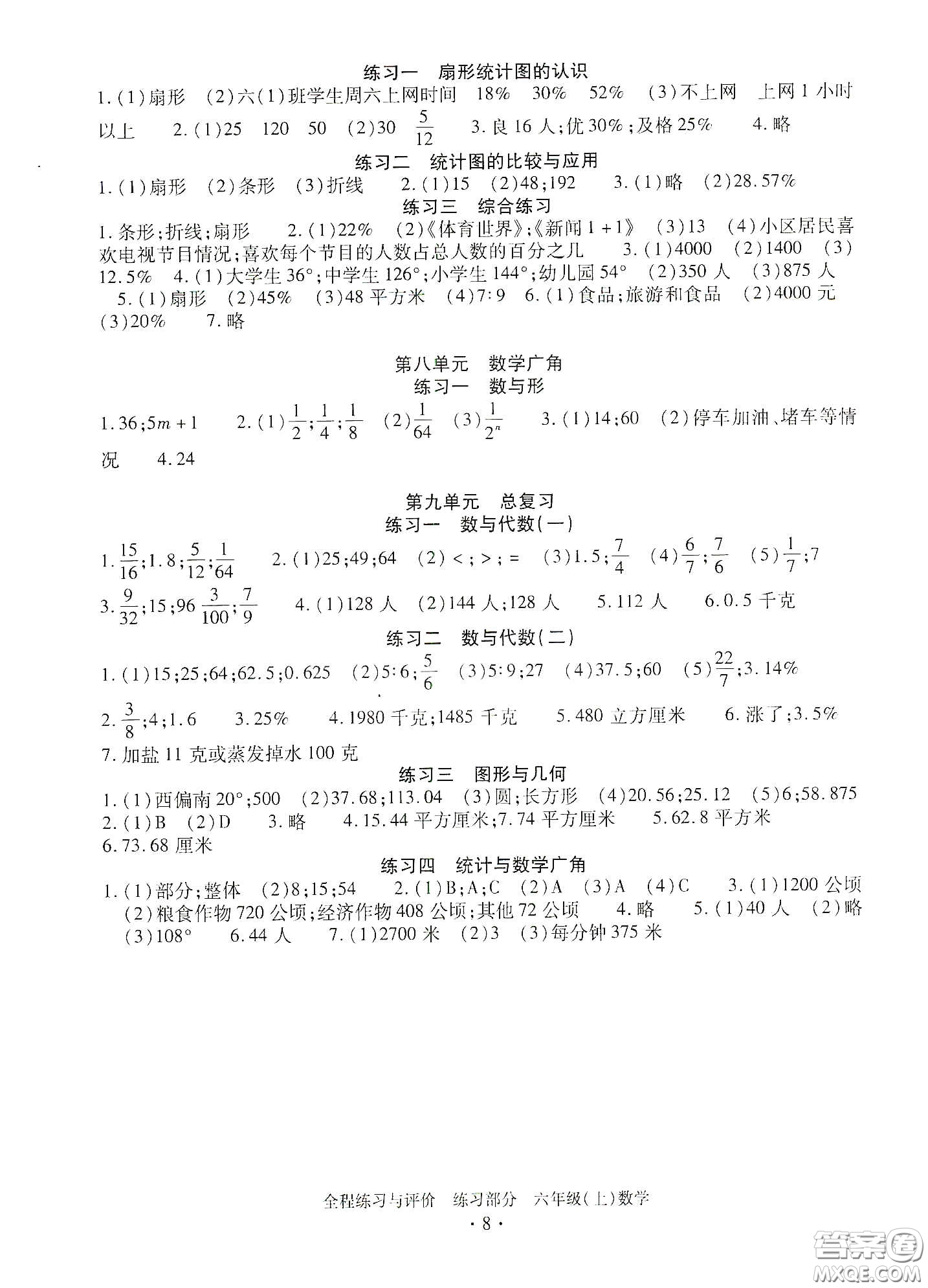 浙江人民出版社2020全程練習(xí)與評(píng)價(jià)六年級(jí)數(shù)學(xué)上冊(cè)人教版答案