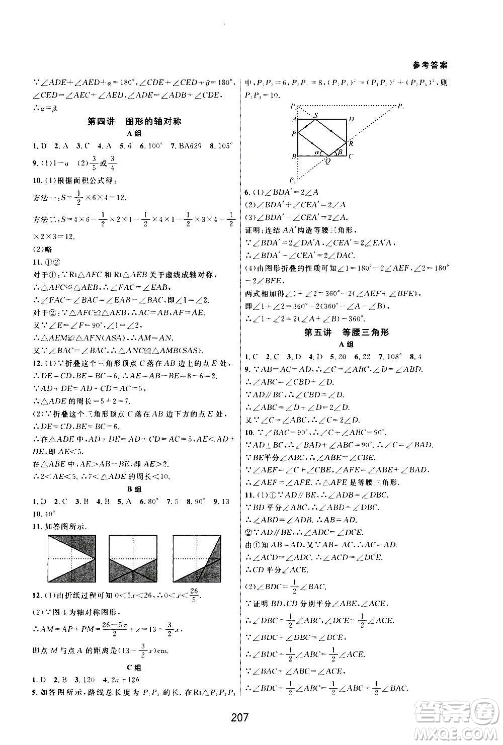 浙江教育出版社2020尖子生培優(yōu)教材八年級上冊數(shù)學(xué)浙教版雙色版答案