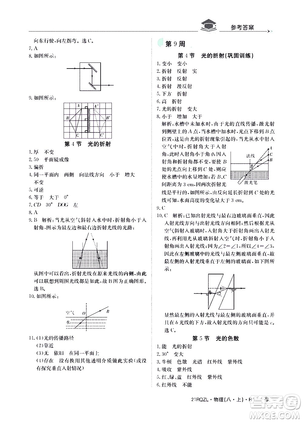 江西高校出版社2021版日清周練物理八年級上冊人教版答案