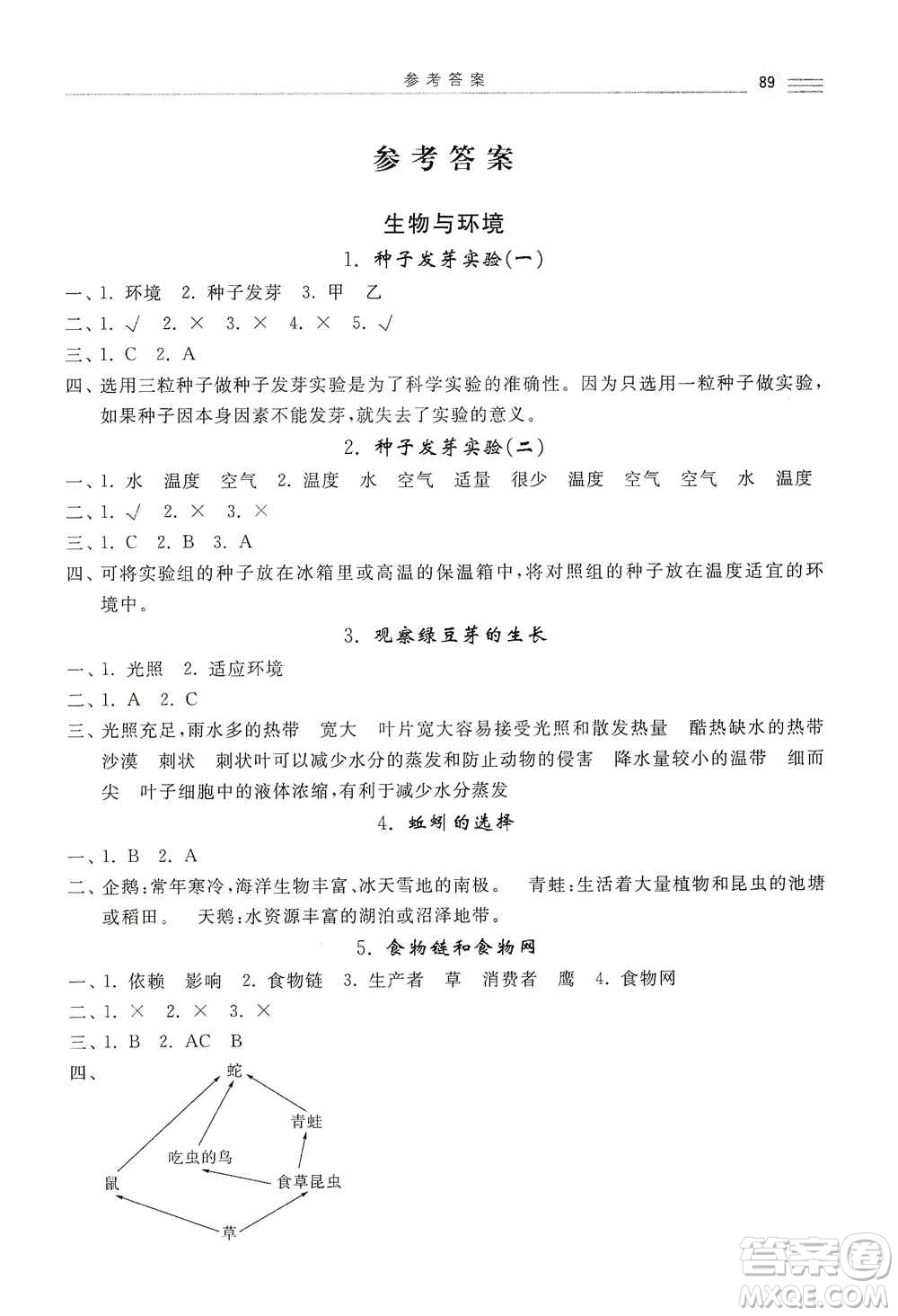 河北美術(shù)出版社2020秋課時(shí)練同步測評(píng)五年級(jí)科學(xué)上冊(cè)教科版答案