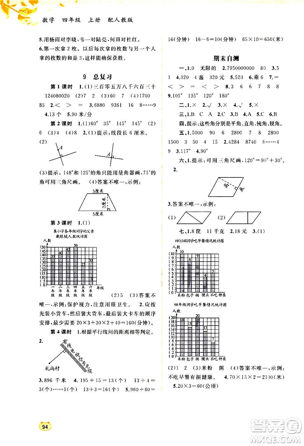 廣西教育出版社2020小學新課程學習與測評同步學習數(shù)學四年級上冊人教版答案