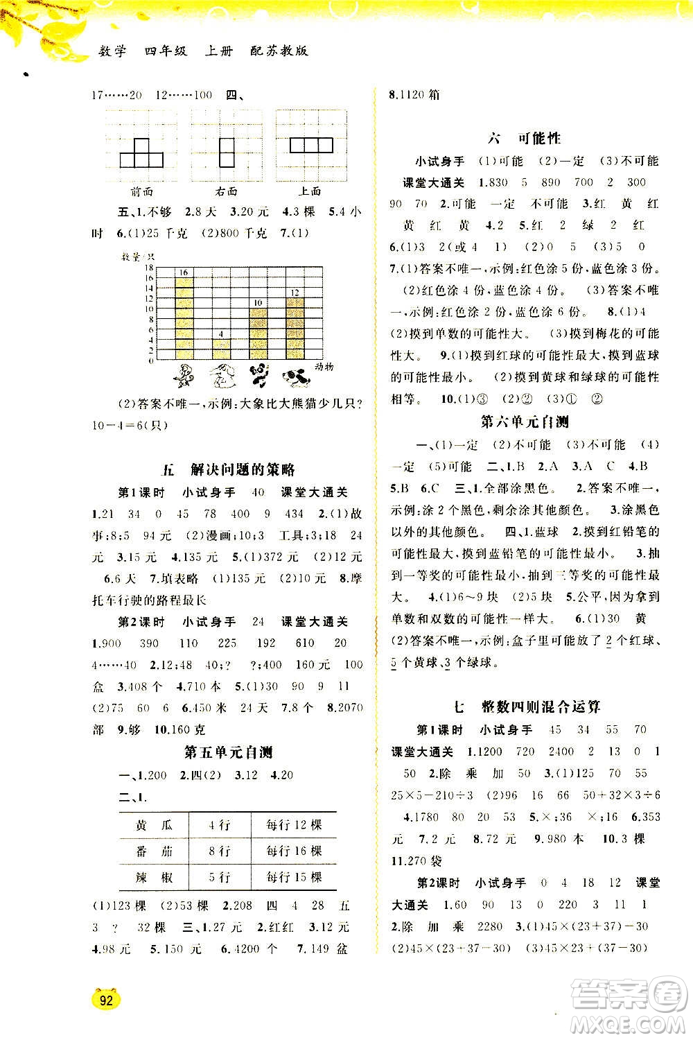 廣西教育出版社2020小學(xué)新課程學(xué)習(xí)與測(cè)評(píng)同步學(xué)習(xí)數(shù)學(xué)四年級(jí)上冊(cè)蘇教版答案