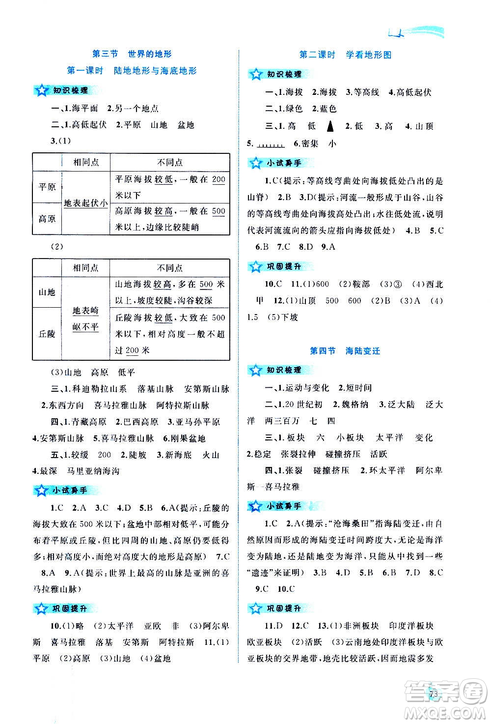 廣西教育出版社2020新課程學(xué)習(xí)與測評同步學(xué)習(xí)地理七年級上冊湘教版答案