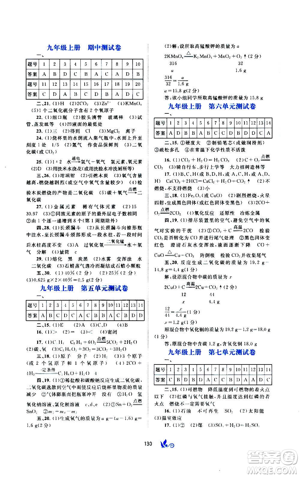 廣西教育出版社2020初中新課程學(xué)習(xí)與測(cè)評(píng)單元雙測(cè)化學(xué)九年級(jí)全一冊(cè)A版答案