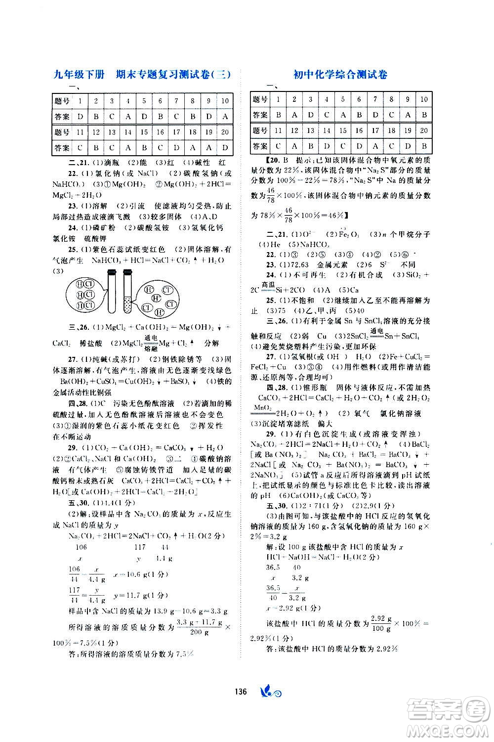 廣西教育出版社2020初中新課程學(xué)習(xí)與測(cè)評(píng)單元雙測(cè)化學(xué)九年級(jí)全一冊(cè)A版答案