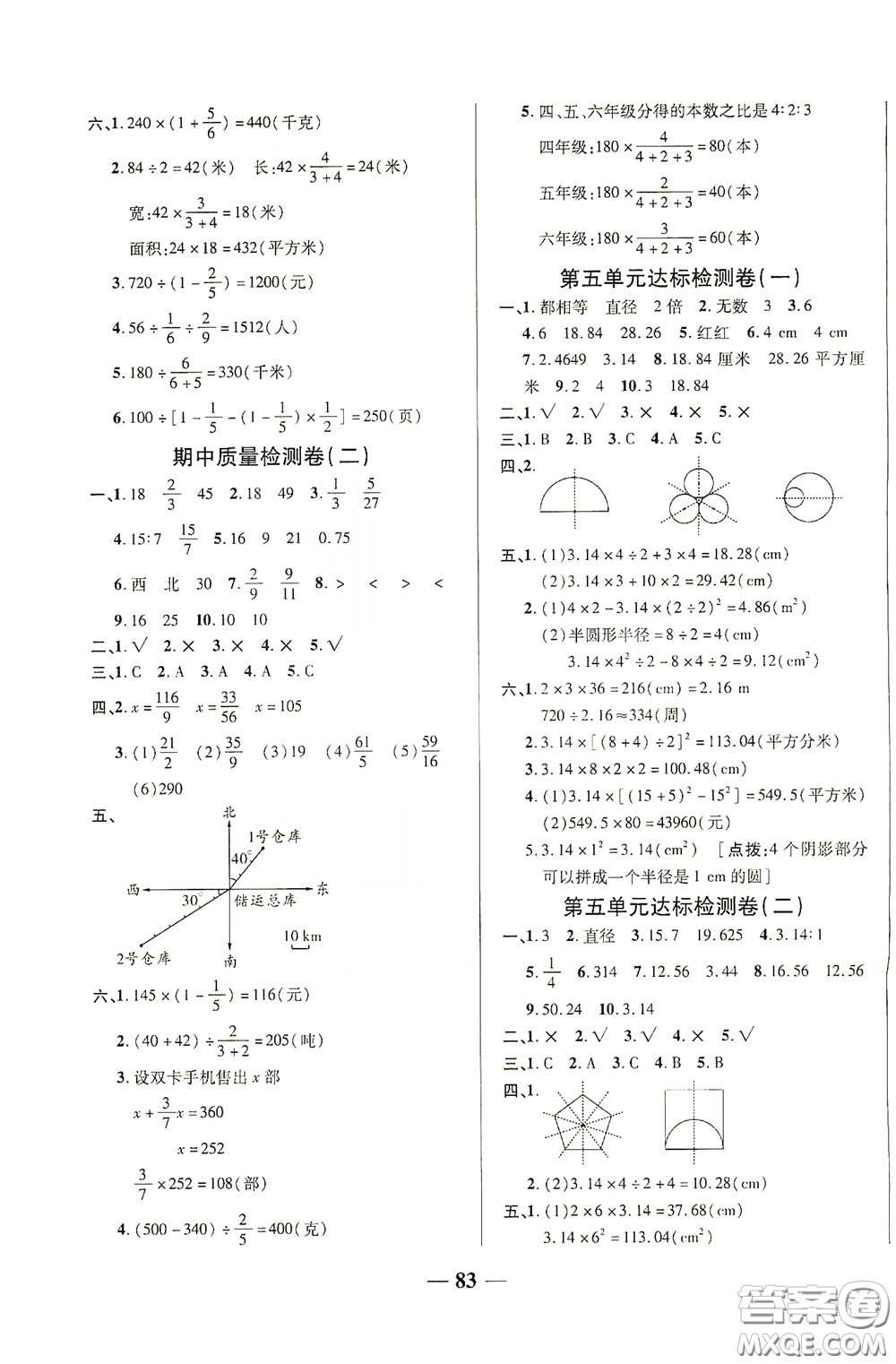 2020秋云南本土名校金卷六年級數(shù)學上冊答案